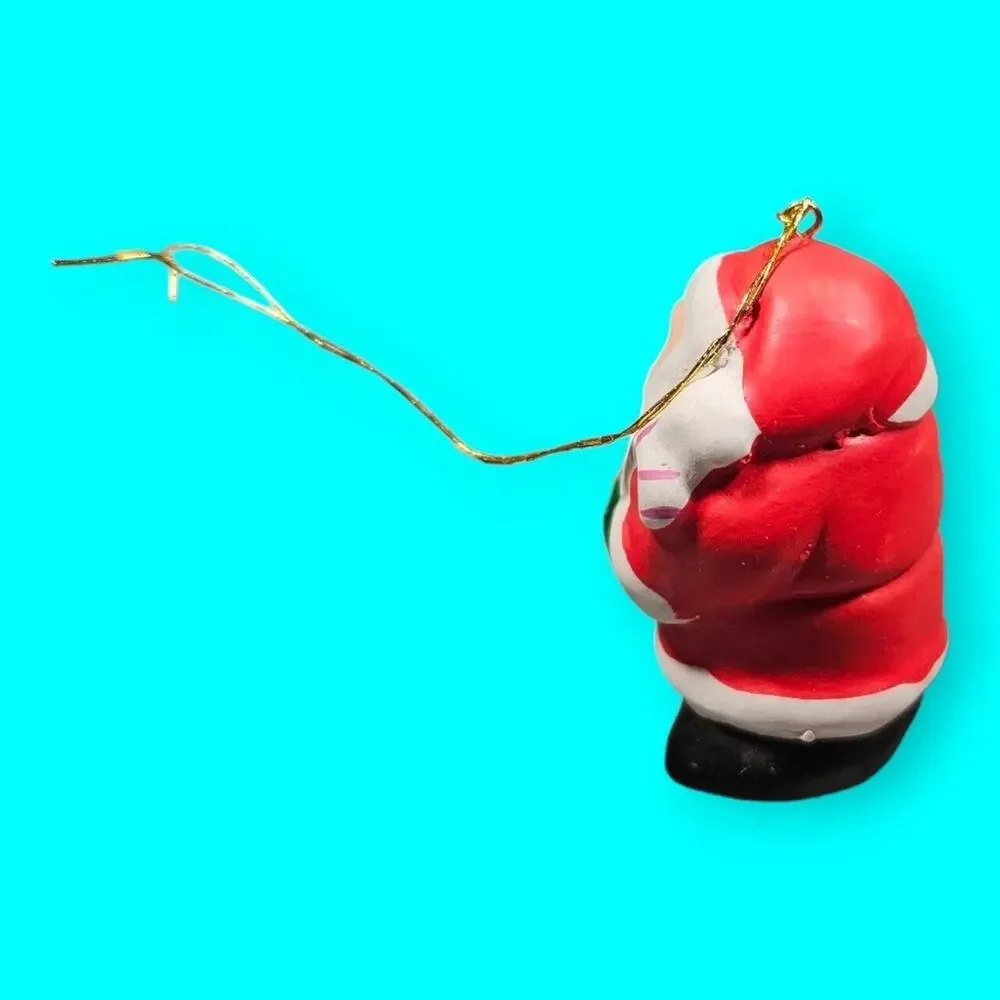Vintage Christmas Ornament Ceramic Santa Red Suit Green Tree 2